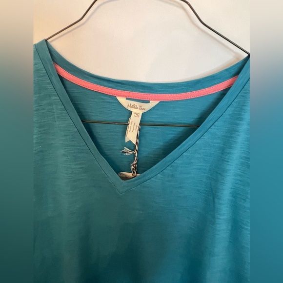 MATILDA JANE WOMEN’S TOP. SIZE XL. TURQUOISE TONES  RUFFLE STYLE SHORT SLEEVES - Picture 6 of 9